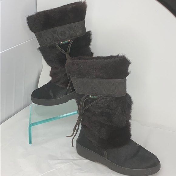 Pajar Olympic Sz 7 Fox Fur/Calf Hair Black Boot - Picture 1 of 13